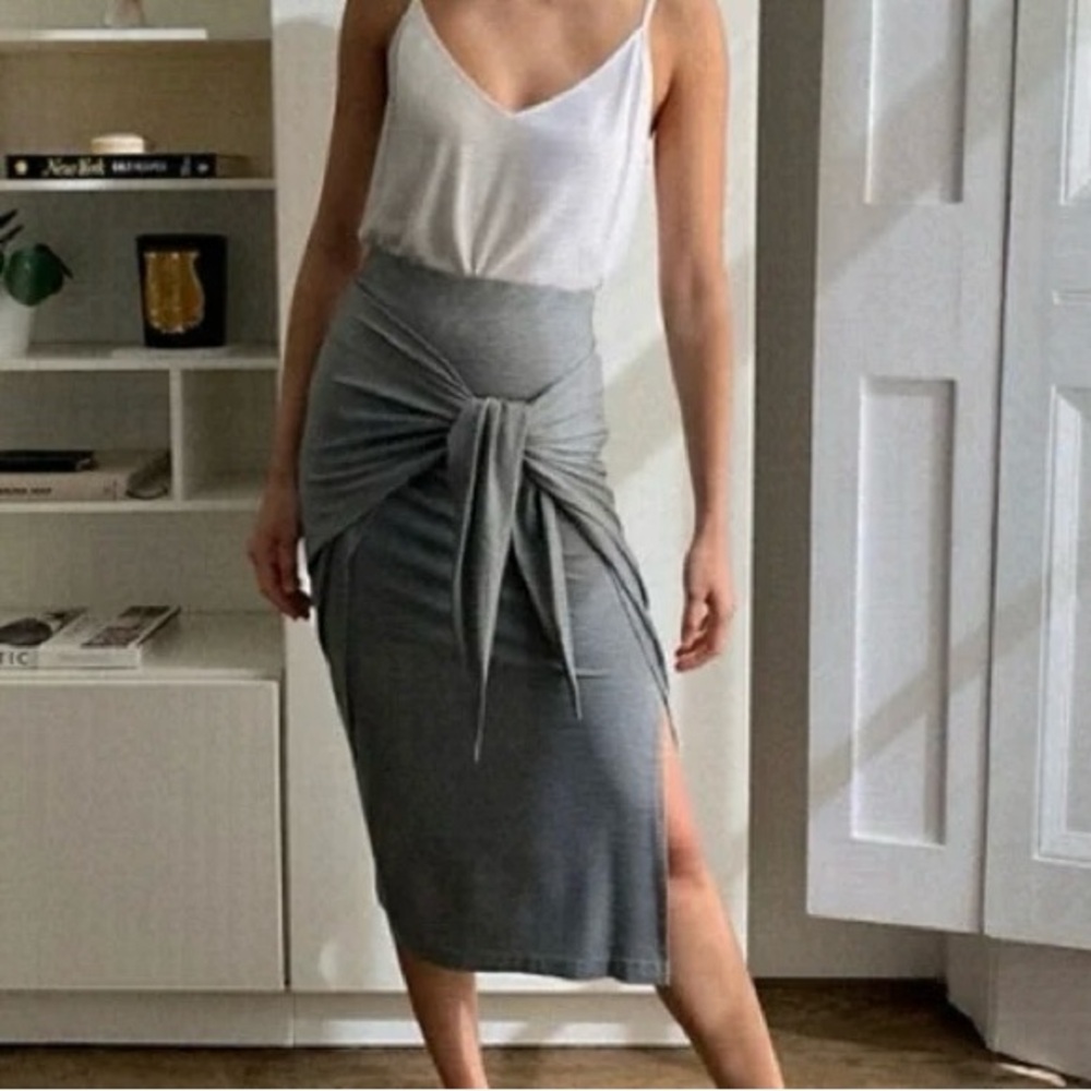 Aritzia Gray midi Skirt with Tie Detail